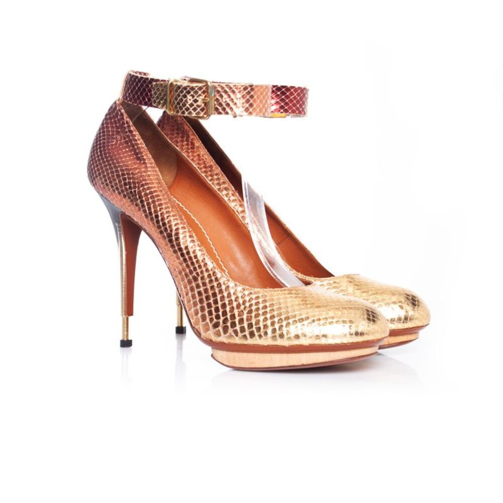 Lanvin Metallic Python Ankle Strap Pumps - image 6